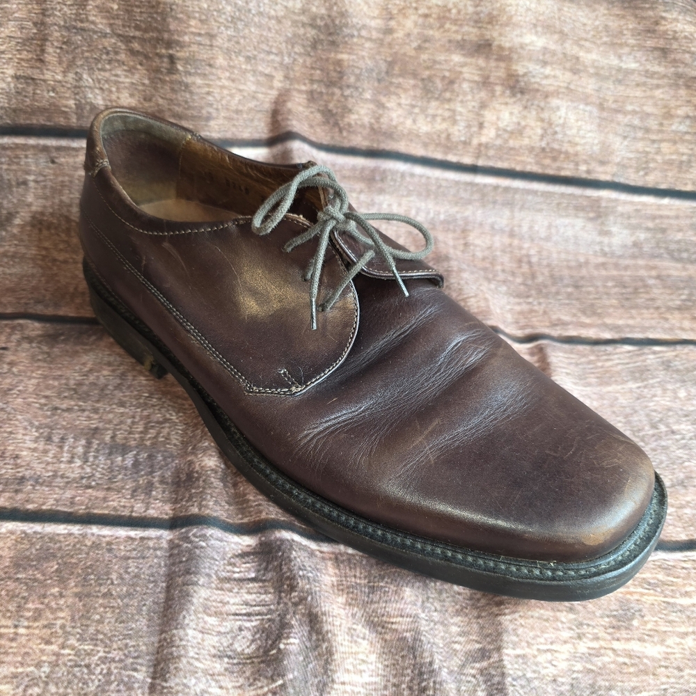 Johnston & Murphy Handcrafted Brown Leather Oxford Shoes Size 12M Italy - Picture 3 of 11